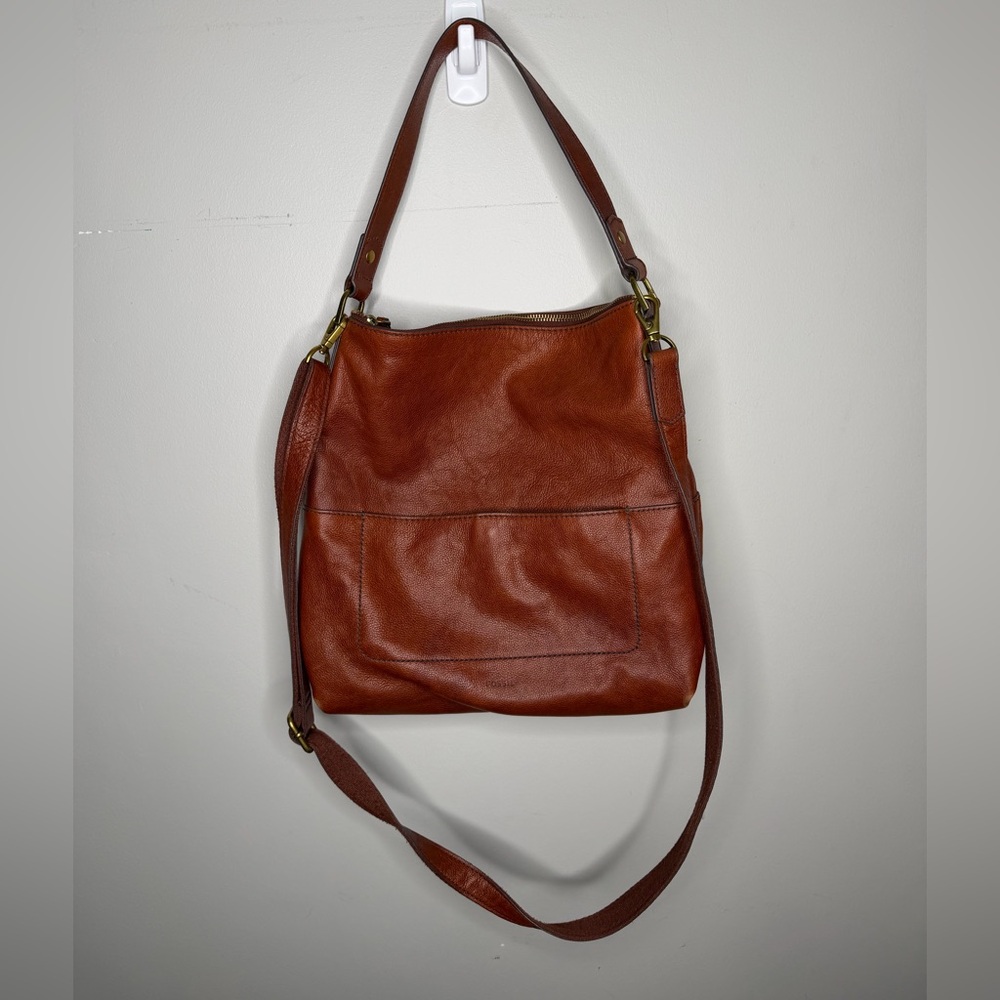 Fossil Amelia Brown Leather Shoulder Boho Crossbody Bag - Picture 3 of 12